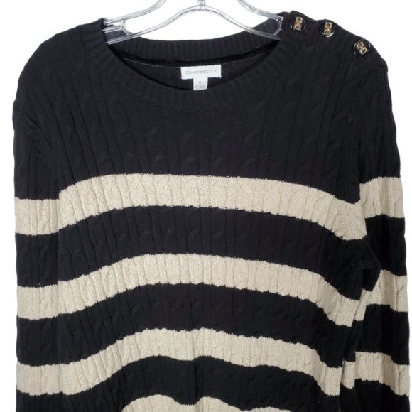 Charter Club Metallic Cable Knit Sweater Striped Casual Dressy Cotton Blend XL - Picture 4 of 13